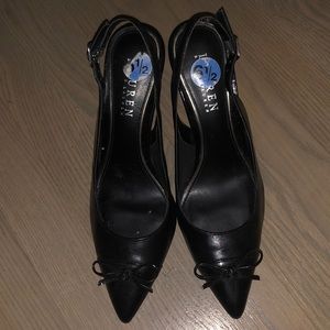 Lauren Ralph Lauren black out heels /bows on front